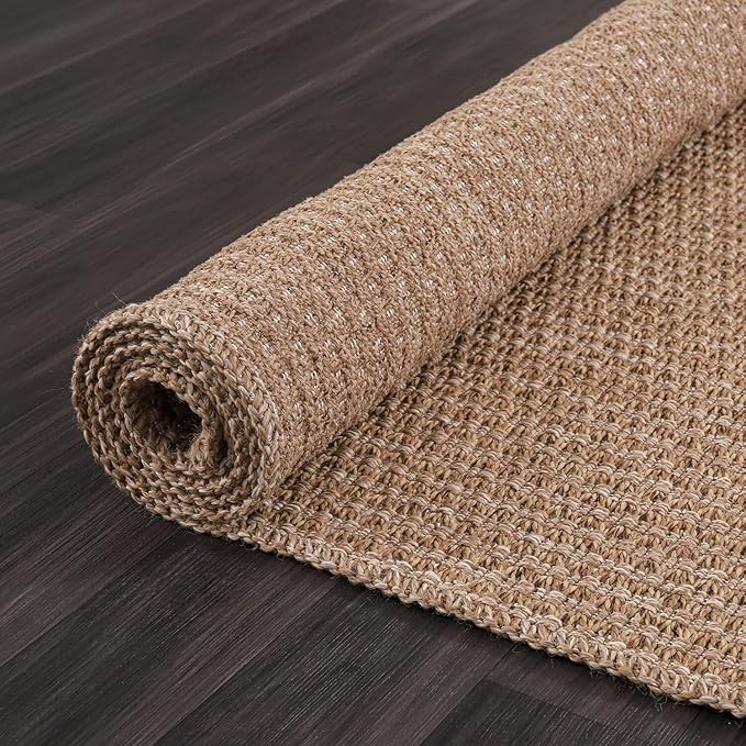 Easy Jute Rug 6x9 Indoor Outdoor Natural Rugs Solid Fiber Rug Woven Area Rug Boho Easy Clean Inside Carpet for Living Room Bedroom Dining Room Hallway or Outdoor Patio Porch (6 X 9 Natural)