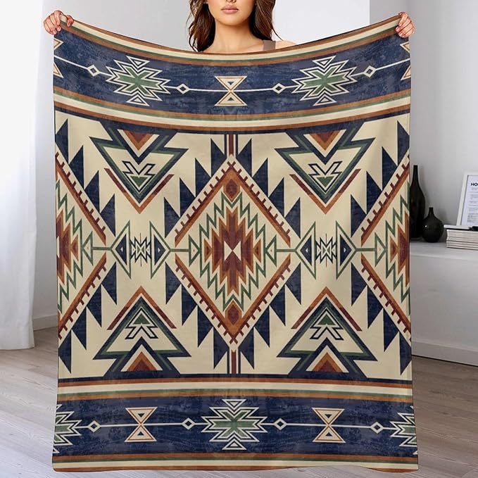 Native Throw Blanket, Southwest Tribal Aztec Pattern Vintage Abstract Ethnic Geometric Print Couch Sofa Bed Plush Throw Blanket 50"x60"