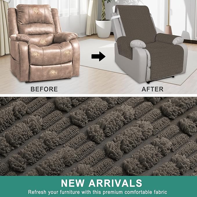 Foxdecor Recliner Chair Covers, Recliner Cover Non-Slip Chair Covers, Washable Recliner Couch Cover Furniture Protector, Cover for Recliner Chair with Elastic Straps. (Chocolate, 23" W)