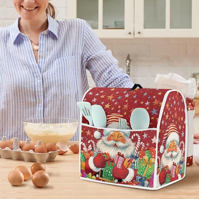 Christmas Stand Mixer Cover Dust Cover Santa Claus Red Stand Mixer Covers For Kitchen Aid 6-8 Quart Mixers Dustproof Cloth Cover for Small Appliance Protector, Christmas Tabletop Decor