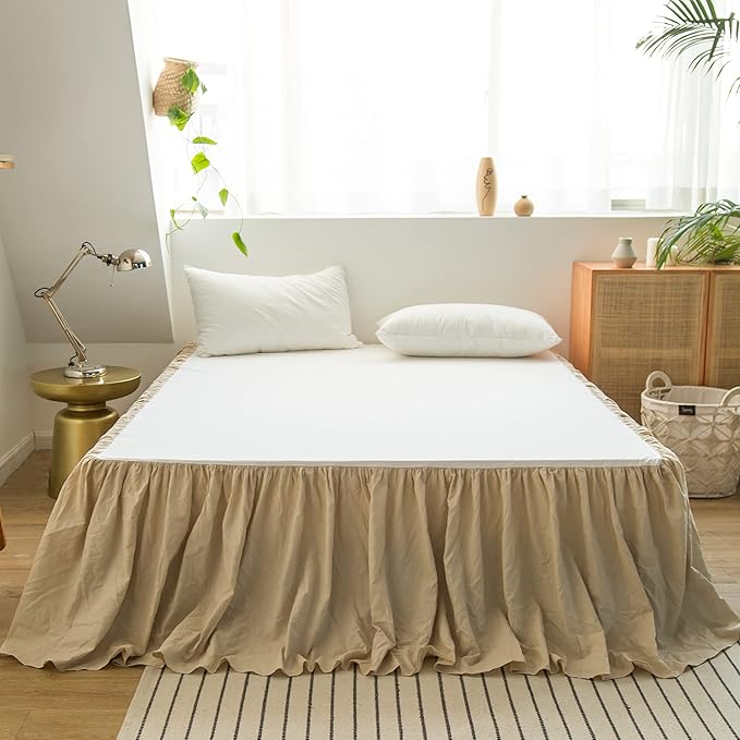 BISELINA French Linen Bed Skirt with Pleated Frills 18-Inch Tailored Drop Natural Flax Cotton Blend Dust Ruffle Soft Cozy Farmhouse Bedding (18" Full, Ruffle Linen)