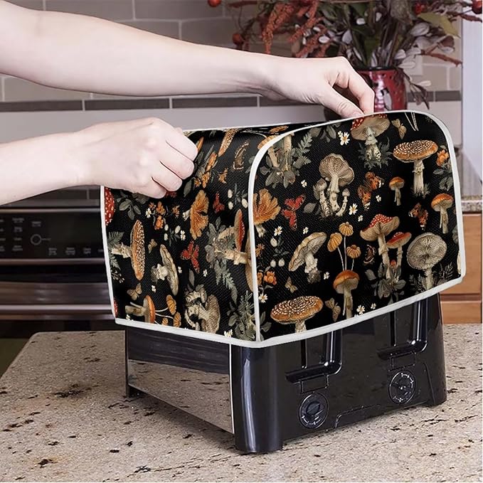 Mushroom Printed 2 Slice Kitchen Machine Covers, Dustproof Toaster Cover Fits Most Standard Toaster, Small Kitchen Appliance, Bread Maker Protector
