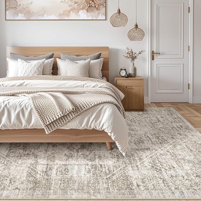 Vintage Living Room Area Rug 5x7 - Large Soft Washable Oriental Traditional Distressed Farmhouse Rugs for Bedroom - Indoor Floor Accent Carpet for Home Office House Decor - Distressed Light Brown