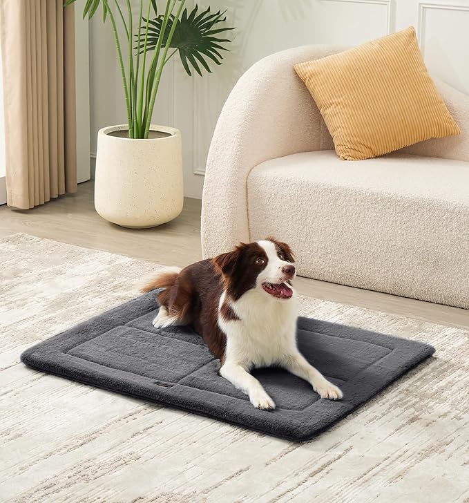 MADE 4 PETS Dog Crate Pad Bed for Large Dogs, Washable & Reversible, Anti-Slip Kennel Mat for Cozy Sleeping, Soft Fluffy Dog Bed for Indoor & Outdoor Use, 36"x27", Dark Gray