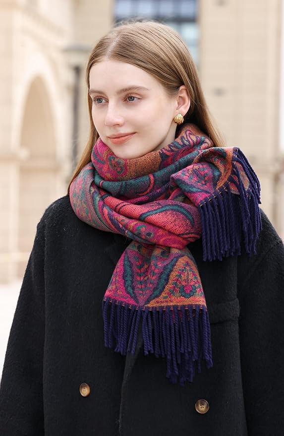 Wander Agio Warm Fashion Scarf Long Shawl Large Blanket Winter Wraps Scarves for Women Cashmere Jacquard Vintage Paisley