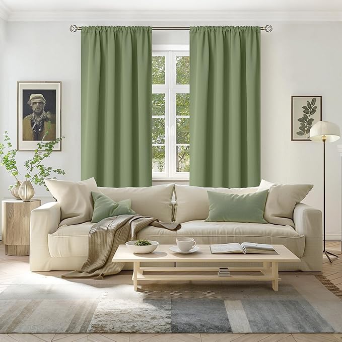 BGment Olive Green Blackout Curtains for Living Room - 84 Inch Length Thermal Insulated Drapes with Rod Pocket Room Darkening Privacy for Dining Bedroom, 2 Panels, 52 x 84 Inch
