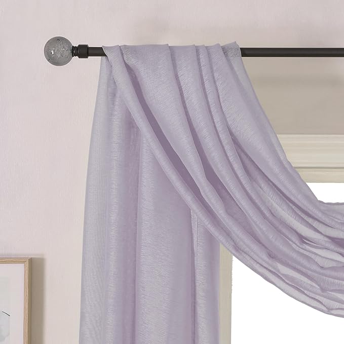 DONREN Lavender Purple Luxury Semi Sheer Window Scarf for Outdoor Decoration - Add Beautiful Elegant Effect to Curtain Drapes (1 Panel 52 by 216 Inch)