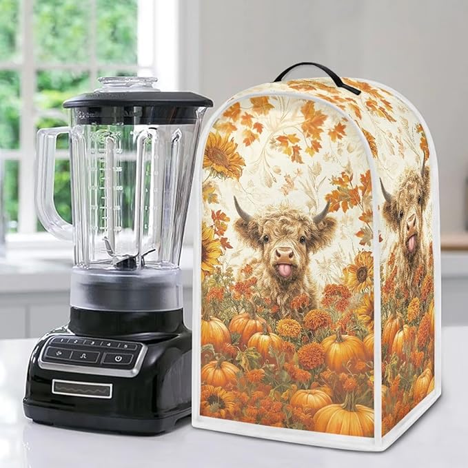 Highland Cow Blender Cover Dust Cover for Kitchen Cute Food Processor Dust Covers with Handle Easy to Install Protection Covers for Stand Mixer Juice Machine Fall Decoraion for Home