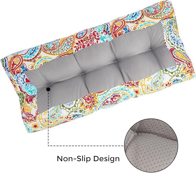 FUNHOME Outdoor Bench Cushion 42 x18 inch with Non-Slip Grips,Water Resistant Porch Swing Cushion,Bench Pillow Pads,Floral Tufted Cushions for Patio Garden Furniture,42" Seat Cushions(Phoenix)