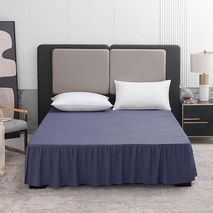 TSUTOMI Navy Blue Bed Skirt King Size Ruffled Bed Skirt with Split Corners, King Bed Skirt 16 Inch Drop, King Size Bed Skirt Grey for Ruffled Bed Skirt with Split Corners, Bed Skirt King Size
