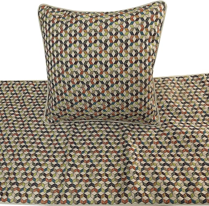 The HomeCentric King Queen Twin Beige & Multicolor Decorative Twin 53"x18" Bed Runner Without Pillow Cover, Floral Embroidery Bed Scarf on Jacquard Embroidered Fabric - Trixee