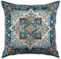 Vintage Boho Floral Print Throw Pillow Cover, Orange, Blue - Retro Rust Floral Decor Pillowcase, Indoor Outdoor Cushion Case for Sofa Couch Bed Living Room Bedroom Home (Blue&White, 18x18inch)