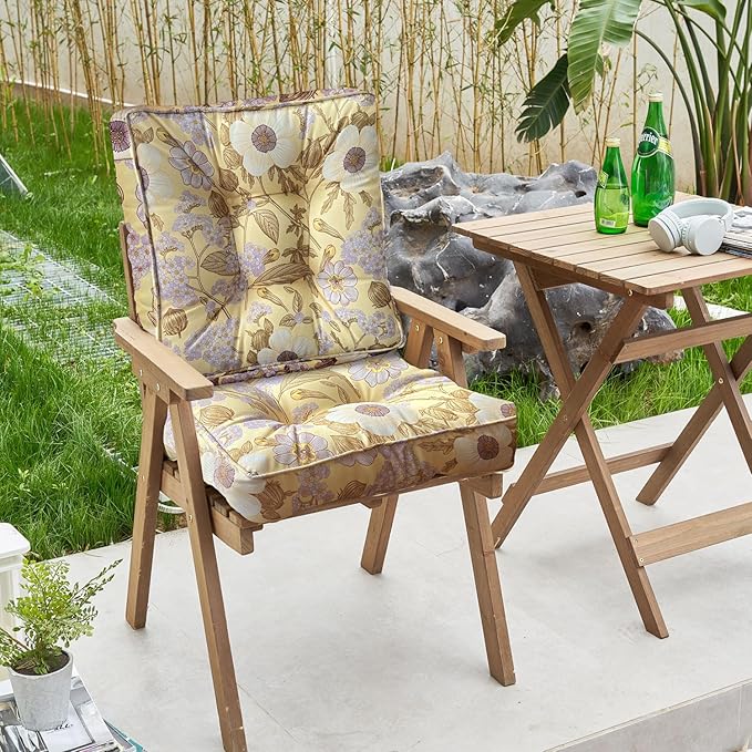 ARTPLAN Outdoor Seat Cushion,Square Thick Tufted Pure Chair Cushion for Patio Wicker Chair with Tie,Set of 2,19"x19"x5"，Floral