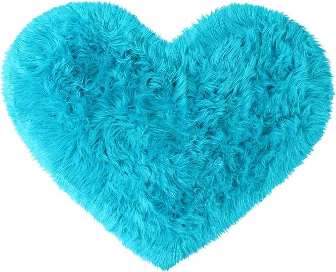 uxcell Heart Shaped Rugs for Bedroom,Small Aesthetic Carpet Girls,Cute Shaggy Floor Mirror Mat,Pastel Furry Throw Rug 2.3ftx3ft, Blue