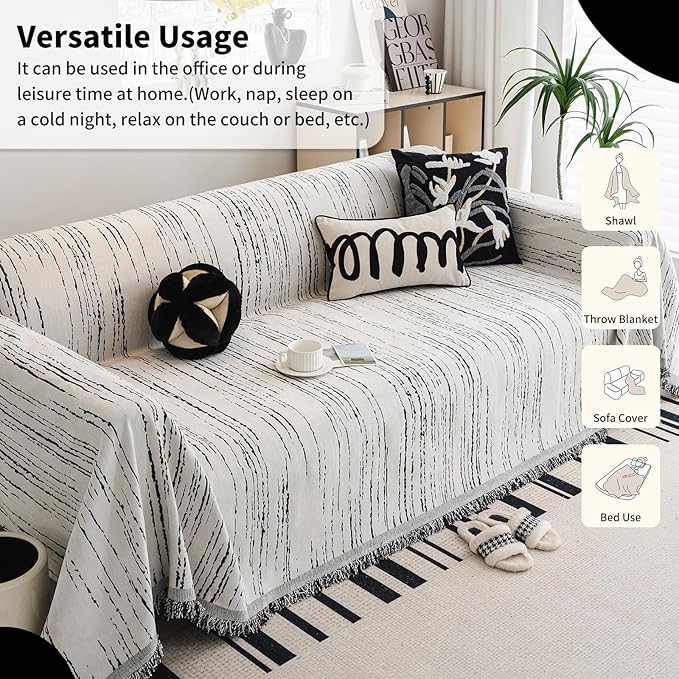Chenille Couch Cover Pet Friendly, Sofa Cover Washable, Reversible Sofa Slipcover for Sectional Sofa, Loveseat, 2 or 3 Cushion Couch, Corner Sofa, Futon Cover (71" X 118", White)
