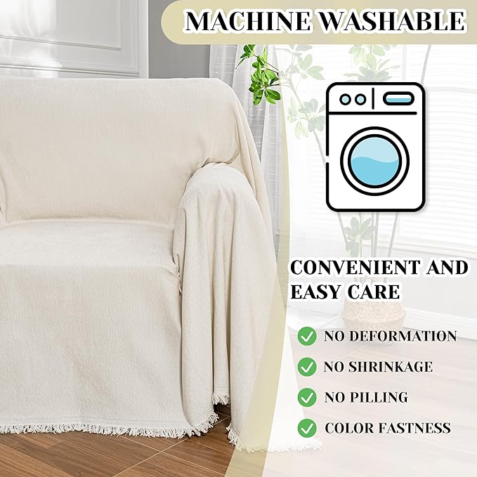 MEETSKY Oversized Chair Cover Washable Armchair Sofa Cover for Dog, Couch Protector for Sofa Single Cover, Small Couch Cover Sofa Throw Cover with Tassel, 71" x 91", Beige