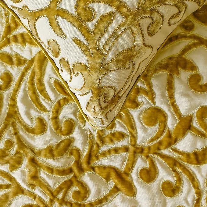 The HomeCentric King/Queen/Twin Beige Gold Decorative Bed Runner CA King 86"x18" Bed Runner with Two Pillow Cover, Cut Velvet, Beaded Bed Scarf on Velvet Fabric - Serene Symphony