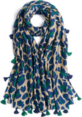 Scarf for Women Lightweight Soft Floral Leopard Printed Scarves Fall Winter Fashion Shawl Wrap with Fringe