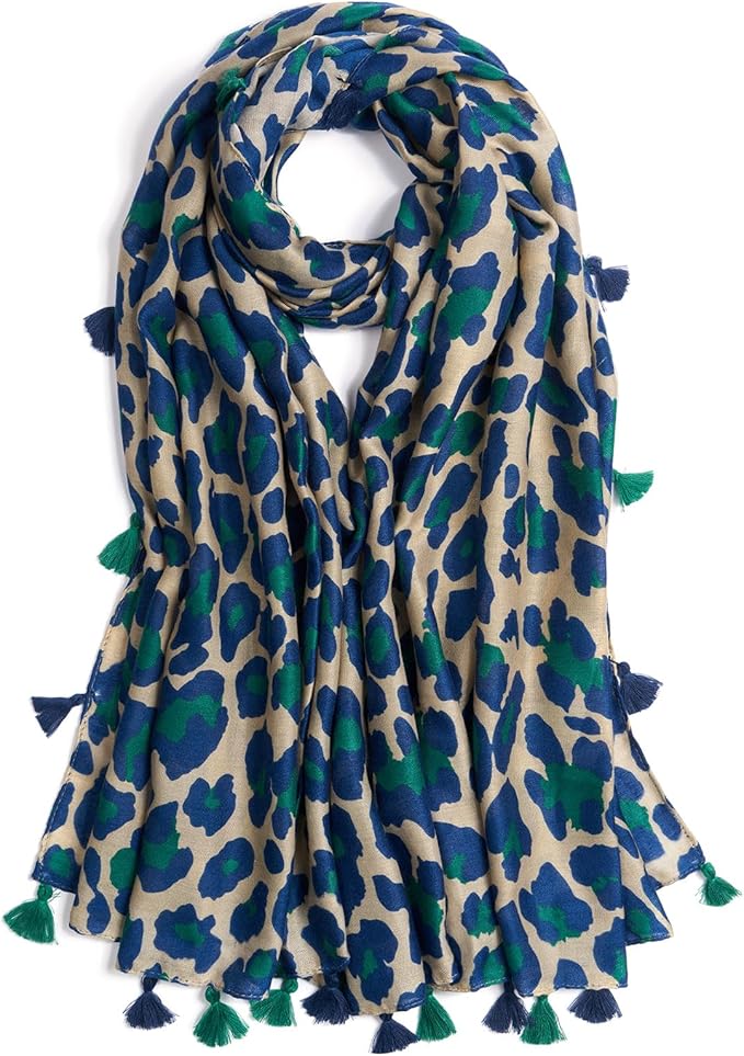 Scarf for Women Lightweight Soft Floral Leopard Printed Scarves Fall Winter Fashion Shawl Wrap with Fringe