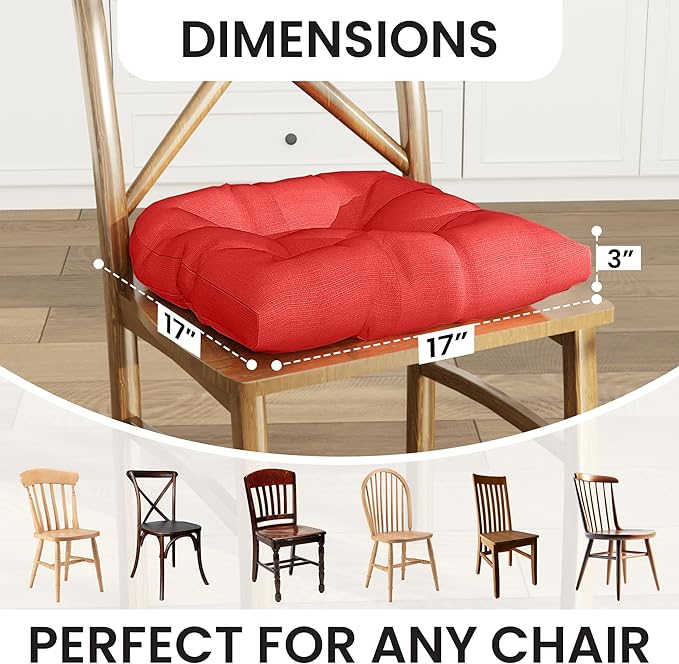 Klear Vu Gripper Overstuffed Universal Non-Slip Dining Chair Cushions for Kitchen Decor or Office Use, U-Shaped Skid-Proof Seat Pad, 17x17 Inches, 2 Count (Pack of 1), Solid Coral