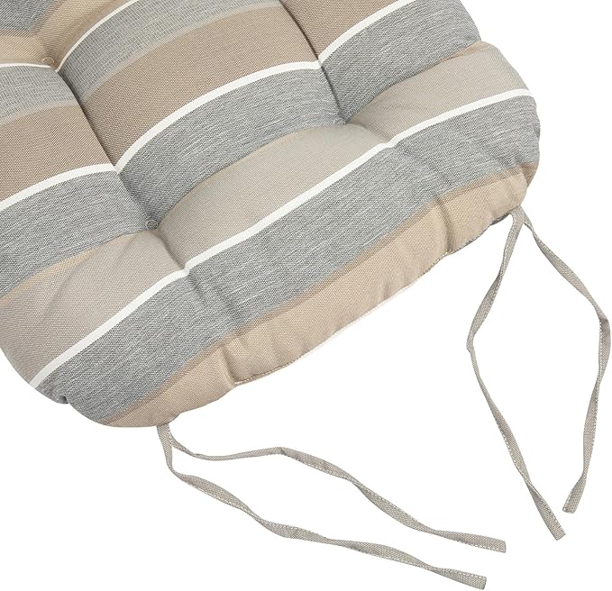 FUNHOME Outdoor Chair Cushions 19 x19 Inch,Water Resistant Tufted Seat Cushions 19",Reversible,Weather Resistant,Rounded Back Wicker Chair Cushion for Patio Garden Furniture(Gray Stripe)