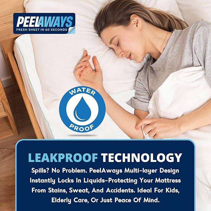 PEELAWAYS Crib-A-Peel Disposable Waterproof Crib Sheets - Super Absorbent Bedwetting Pads for Infants, Potty-Training, Spills, and More - 5 Layer 28" x 52" x 6"