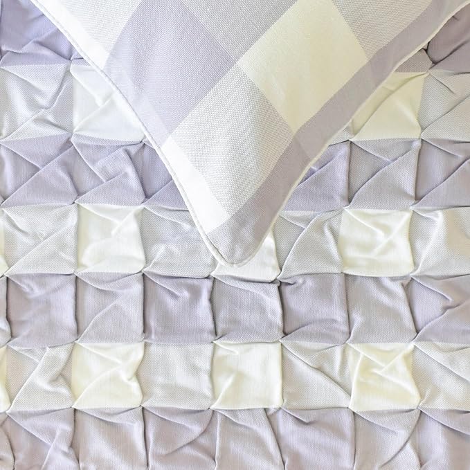 The HomeCentric King/Queen/Twin Lavender Decorative Bed Runner Twin 53"x18" Bed Runner Without Pillow Cover, Checkered, Buffalo Plaid, Check Bed Scarf on Cotton Fabric - Lavender Plaid Knots