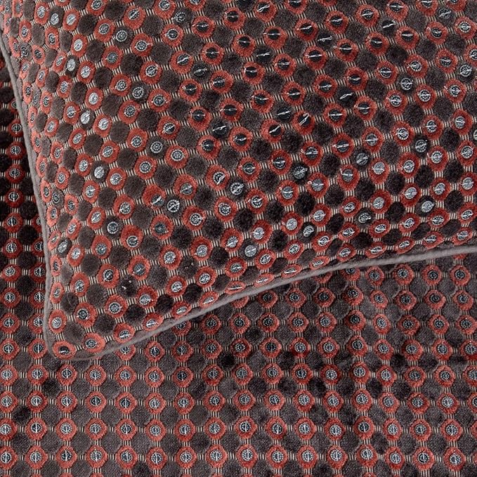 The HomeCentric Grey Bed Runner, Queen Size 74"x18" Decorative Bed Runner with 2 Matching Pillow Cover, Peach & Grey Velvet Bed Scarf in Sequins Embroidery - Ditto Dots