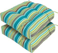 FUNHOME Outdoor Chair Cushions 19 x19 Inch,Water Resistant Tufted Seat Cushions 19",Reversible,Weather Resistant,Rounded Back Wicker Chair Cushion for Patio Garden Furniture(Green Stripe)