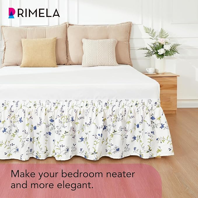 RIMELA Sweet Blueberry Bed Skirt Queen Size 15 Inch Drop, Elastic Bed Skirting for Bed Frame, Bedding Dust Ruffle Easy to Install, Lightweight Wrap Around Adjustable Bedskirt,Bedroom Decor