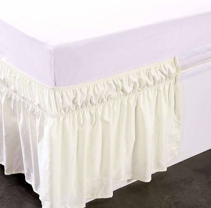 MEILA Wrap Around Bed Skirt Three Fabric Sides Elastic Dust Ruffled 16 Inch Tailored Drop,Easy to Install Fade Resistant-Ivory, Twin/Full