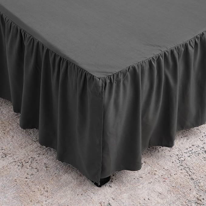 TSUTOMI Bed Skirt Twin Size Ruffled Bed Skirt with Split Corners, 18 Inch Drop Dust Ruffle Bed Skirts with Platform, Gathered Style, 100% Microfiber, Black