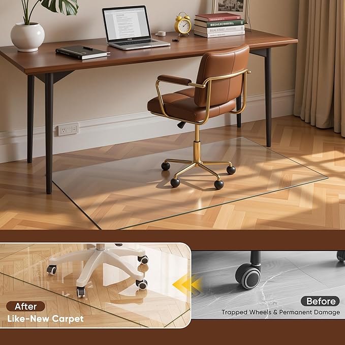 Antok Tempered Glass Chair Mat, 45"x45" Office Chair Mat for Carpet & Hardwood Floors, Heavy Duty 0.2" Desk Chair Mat for Smooth Rolling at Home or Office