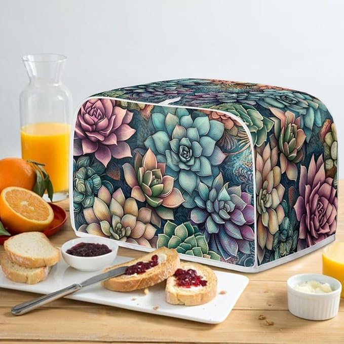 ZFRXIGN Succulent Plants Toaster Covers 4 Slice Wide Slot Dust Cover Case with Handle Toaster Cover Flower Case Small Appliance Covers Toaster Bag Protector Cactus Dark Green