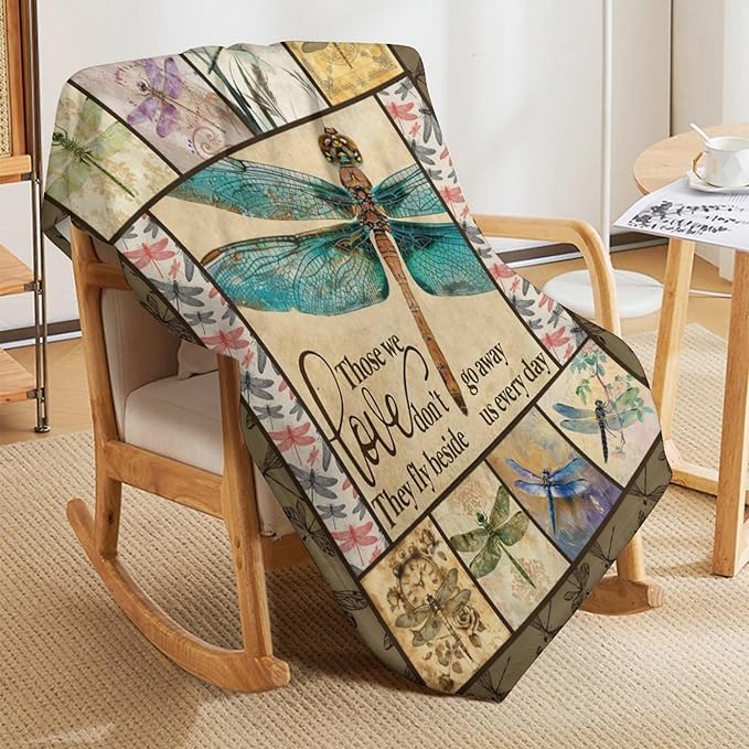 Dragonfly Print Blanket Dragonflies Memorial Throw Blankets Gifts for Couch Sofa Bed Stuff Decor Lightweight Soft Cozy Plush Warm Flannel for Lover Men Women Adults 60"x80"