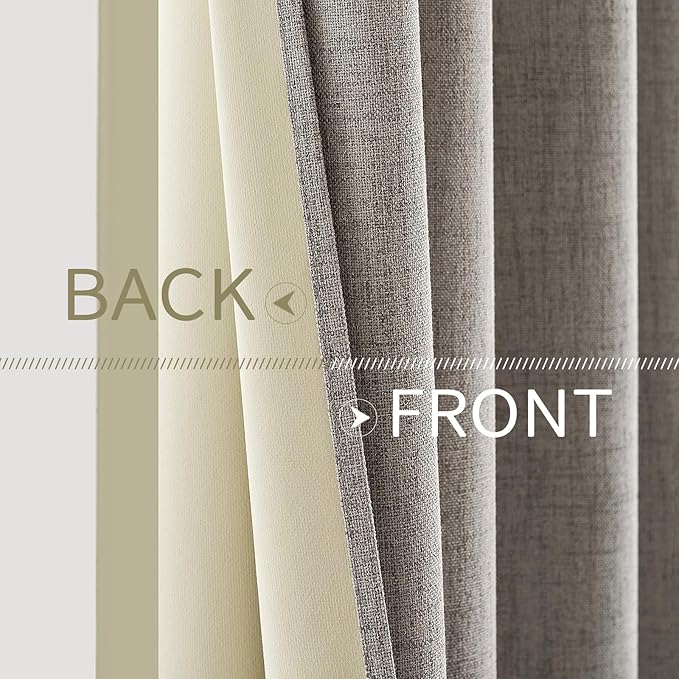 MIULEE 100% Blackout Linen Textured Curtains for Bedroom Solid Thermal Insulated Warm Taupe Grommet Room Darkening Curtains & Drapes Luxury Decor for Living Room Nursery 52 x 96 Inch (2 Panels)