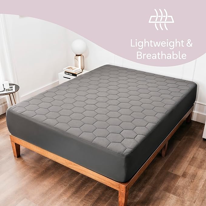 Hearth & Harbor 12 Pack King Size Quilted Fitted Mattress Pad Cover, 100% Waterproof Mattress Protectors, Deep Pocket Fitted Mattress Cover 8" - 21" (78" x 80", Gray)