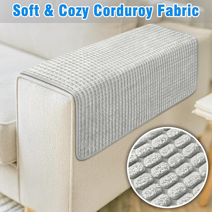 Couch Arm Covers, Sofa Arm Covers, Waterproof Armrest Cover for Sofa, Armchair, Loveseat, Headrest Cover, Non-Slip Recliner Arm Cover, Arm Chair Covers Set of 2 (Light Gray, 23"×19")