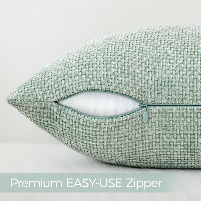 a moment Light Green Chenille Throw Pillow Covers 22x22 Inch Pack of 2 Modern Decorative Throw Pillow Covers FarmhouseCross Covers Home Decor for Sofa Bedroom Living Room