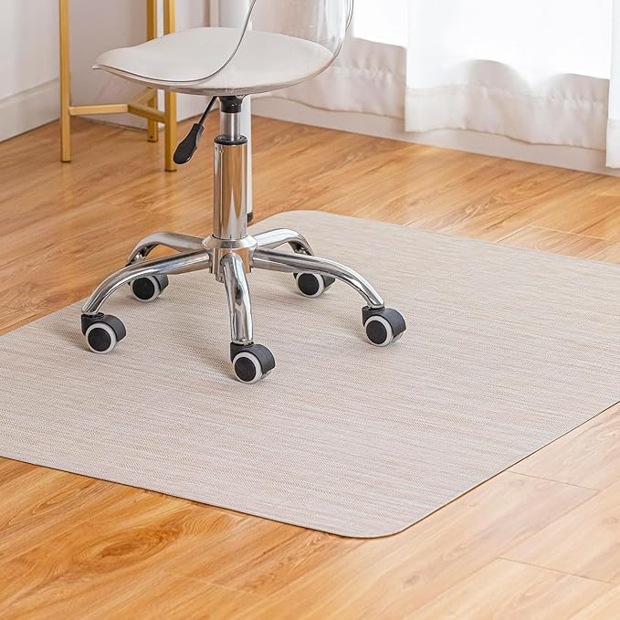 Office Chair Mat for Hardwood Floor Under Desk Computer Rolling Chair Mat for Wood/Tile Floor Non-Slip Heavy Duty Desk Rug PVC Plastic Hard Floor Protector 45"x 53" (Parchment)