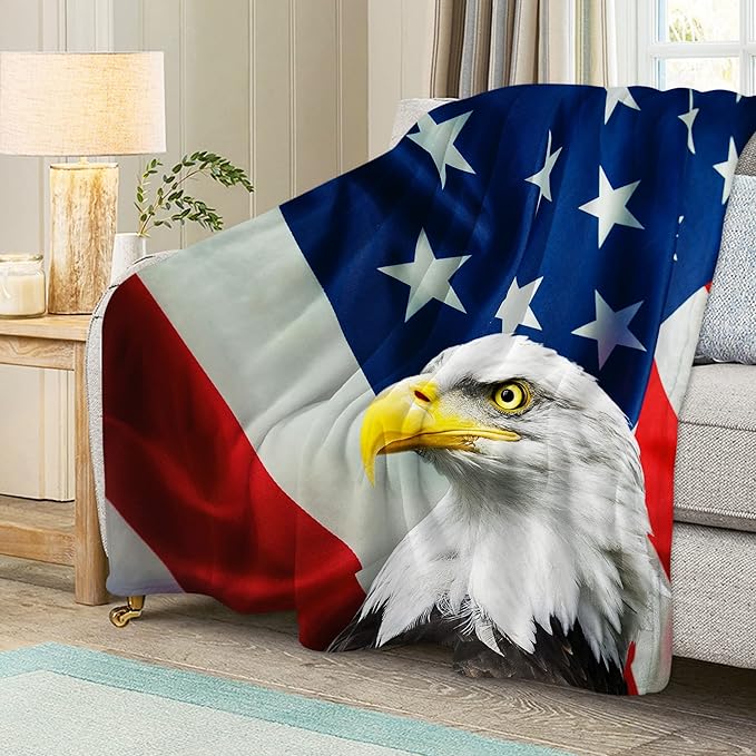 US Flag & Eagle Throw Blanket for Couch, Super Soft Fuzzy Throws Warm Comfortable Plush Fleece Blanket, Fashion Decorative Flannel Fleece Blanket for All Season(50 x 60 in, US Flag & Eagle)