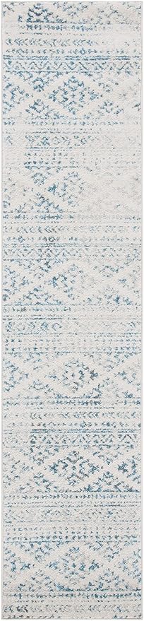 SAFAVIEH Tulum Collection Runner Rug - 2' x 13', Ivory & Turquoise, Moroccan Boho Tribal Design, Non-Shedding & Easy to Clean, Ideal for Living Room, Hallway, Foyer, Bedroom (TUL272E)
