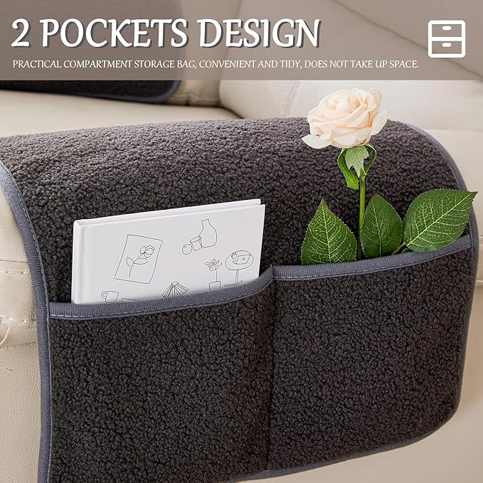 Armrest Cover, Recliner Chair Protector, Furniture Protector Slip, Side Storage Pocket, Stretch Armchair Couch Arm Rest Cover for Recliner, Chair, Sofa (Dark Gray,1 Seater(3pcs))
