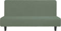 Easy-Going Stretch Futon Slipcover Armless Futon Bed Cover Furniture Protector Without Armrests with Elastic Bottom for Kids, Soft Jacquard Fabric Small Checks (Large, Greyish Green)