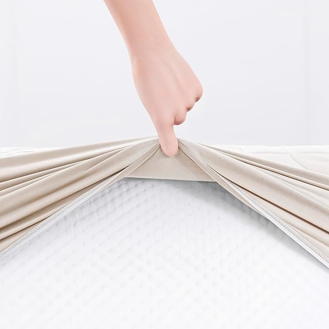 Hearth & Harbor 2 Pack King Size Quilted Fitted Mattress Pad Cover, 100% Waterproof Mattress Protectors, Deep Pocket Fitted Mattress Cover 8" - 21" (78" x 80", Beige Cream)