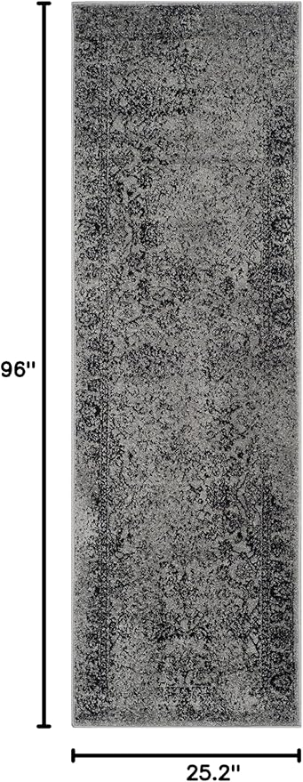 SAFAVIEH Adirondack Collection Runner Rug - 2'1" x 8', Grey & Black, Distressed Vintage Floral Design, Non-Shedding & Easy to Clean, Ideal for Hallway, Foyer, Entryway, Bedroom (ADR109B)