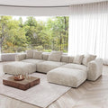 JACH 141" Oversized Modular Sectional Sofa, Deep 3-Seats Sectional Couch with Chaise Ottomans, Huge Plus Convertible Soft Sofas, Corduroy Minimalist Couches for Living Room, Apartment, Beige