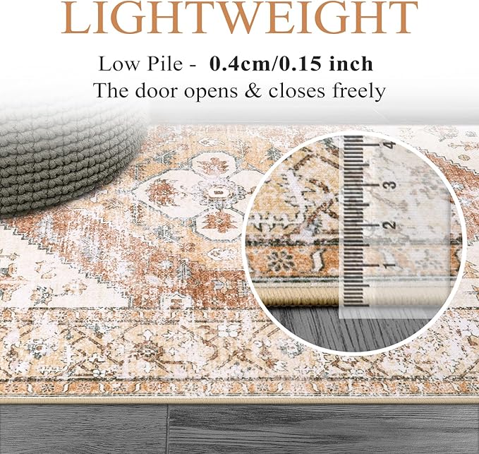 Lahome Boho Carpet Runners for Hallway 2x10 Washable Non-Slip Runner Rug Non-Shedding Lightweitht Long Kitchen Carpet, Oriental Distressed Print Floor Mat for Entrance Laundry Room Foyer