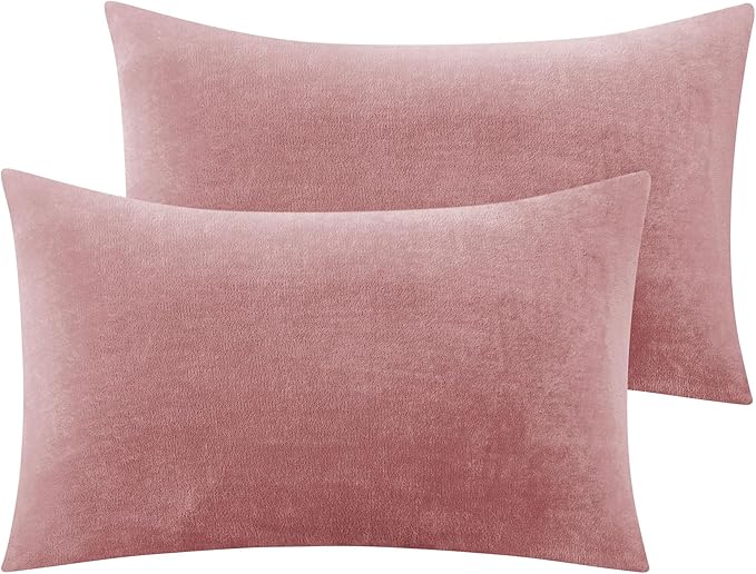 BEDELITE Flannel Pillow Cases Queen Size Set of 2, Super Soft Fleece Pillowcases with Zipper for Bedroom, Sofa, Luxury Cozy Fuzzy Velvet Pillow Shams for All Seasons(20x30 Inches,Dusty Pink)