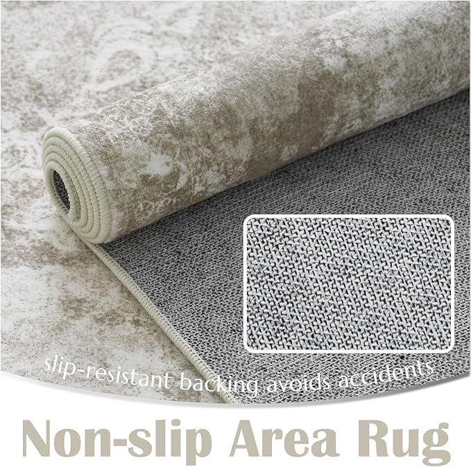 jinchan Floral 2x3 Rug for Entryway - Vintage Washable Area Rug Ultra-Thin Low Pile Soft Small Non-Slip Distressed Indoor Doormat Accent for Entrance Kitchen Bedroom Bathroom (2x3ft, Brown)